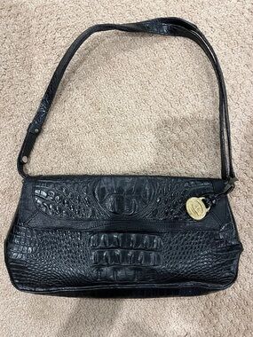 Black Brahmin Croc-Embossed Women’s Shoulder Bag